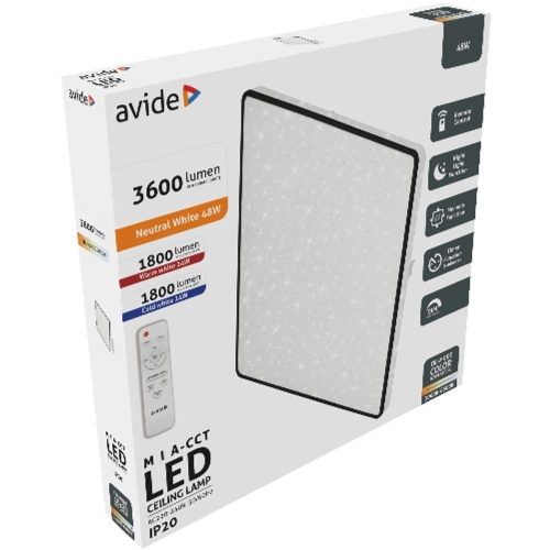 AVIDE Led Mennyezeti Lámpa Mia-Cct Csillagos 48W (24+24) 420*50Mm Távirányítóval