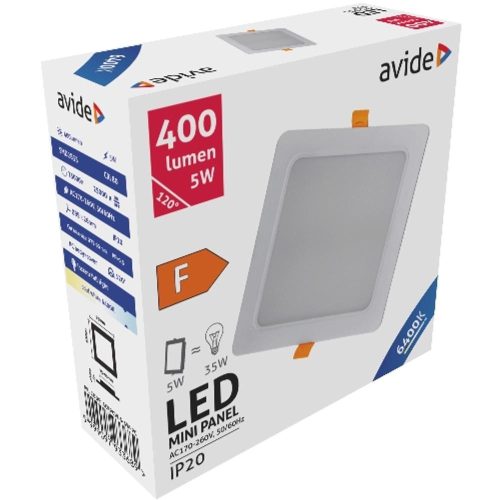 AVIDE Led Beépíthető Négyzetes Mennyezeti Lámpa Műanyag 5W Cw 6400K