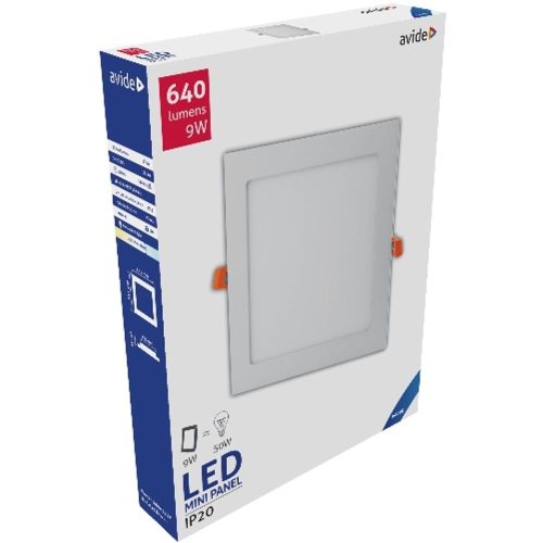 AVIDE Led Beépíthető Négyzetes Mennyezeti Lámpa Alu 9W Cw 6400K