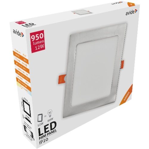 AVIDE Led Beépíthető Négyzetes Mennyezeti Lámpa Alu Szatén Nikkel 12W Nw 4000K