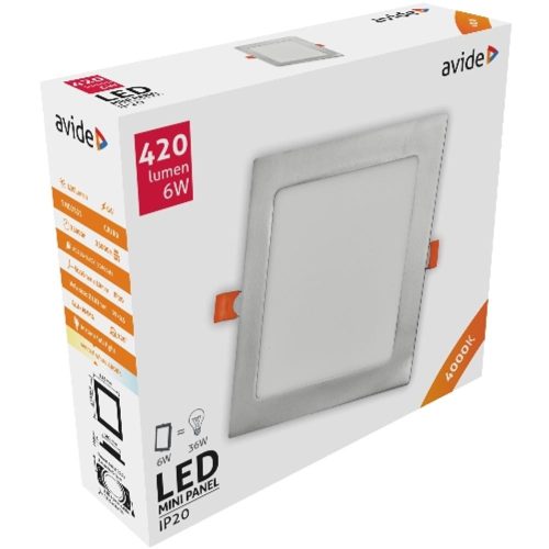 AVIDE Led Beépíthető Négyzetes Mennyezeti Lámpa Alu Szatén Nikkel 6W Nw 4000K