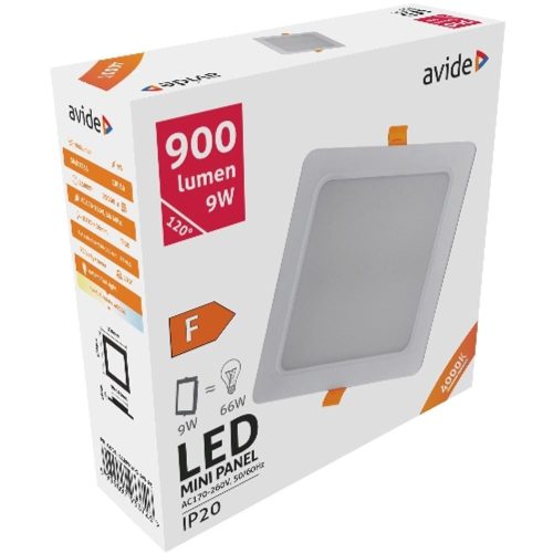 AVIDE Led Beépíthető Négyzetes Mennyezeti Lámpa Műanyag 9W Nw 4000K