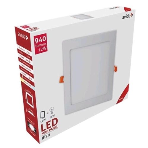 AVIDE Led Beépíthető Négyzetes Mennyezeti Lámpa Alu 12W Ww 3000K