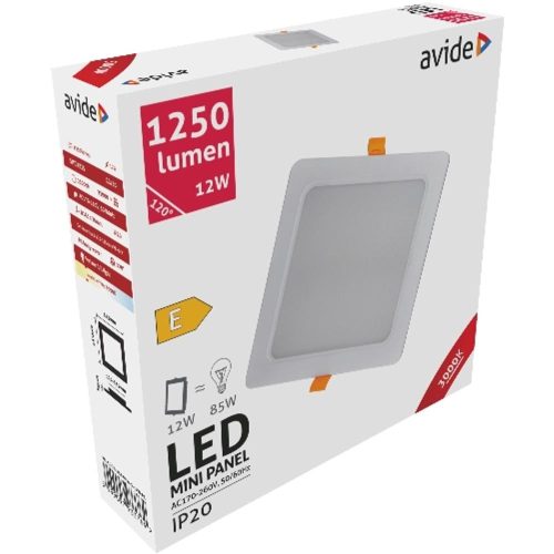 AVIDE Led Beépíthető Négyzetes Mennyezeti Lámpa Műanyag 12W Ww 3000K