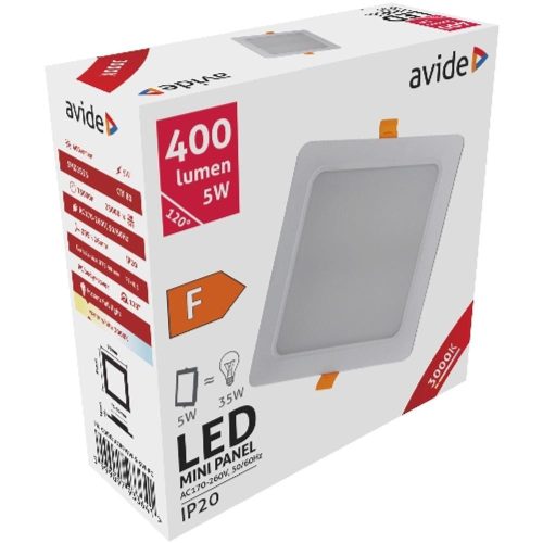 AVIDE Led Beépíthető Négyzetes Mennyezeti Lámpa Műanyag 5W Ww 3000K