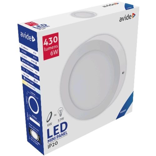 AVIDE Led Falra Szerelhető Kerek Mennyezeti Lámpa Alu 6W Cw 6400K