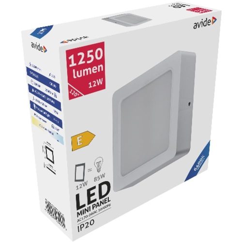 AVIDE Led Falra Szerelhető Négyzetes Mennyezeti Lámpa Műanyag 12W Cw 6400K