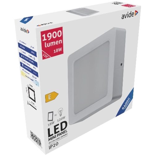 AVIDE Led Falra Szerelhető Négyzetes Mennyezeti Lámpa Műanyag 18W Cw 6400K