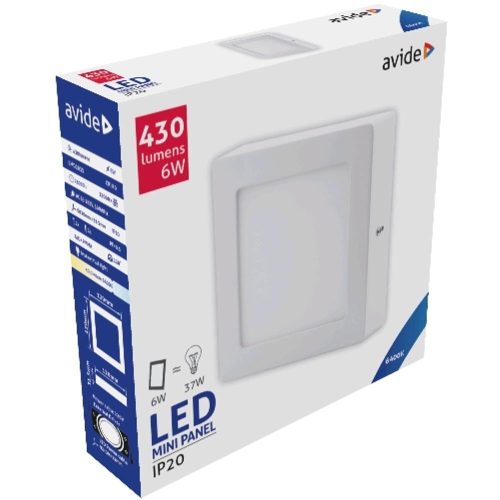 AVIDE Led Falra Szerelhető Négyzetes Mennyezeti Lámpa Alu 6W Cw 6400K