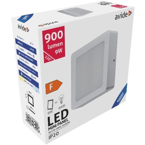 AVIDE Led Falra Szerelhető Négyzetes Mennyezeti Lámpa Műanyag 9W Cw 6400K