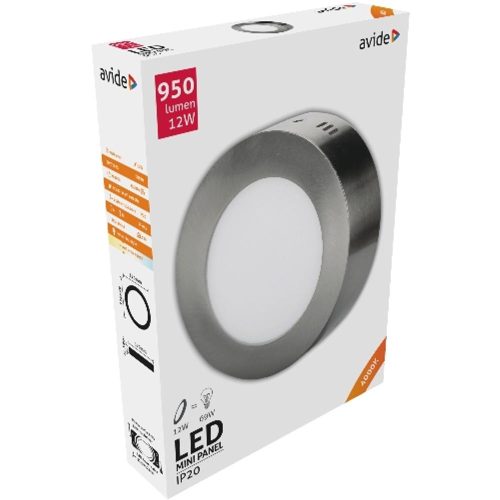AVIDE Led Falra Szerelhető Kerek Mennyezeti Lámpa Alu Szatén Nikkel 12W Nw 4000K