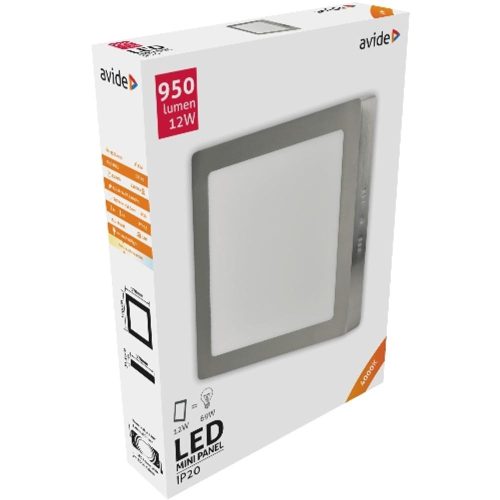AVIDE Led Falra Szerelhető Négyzetes Mennyezeti Lámpa Alu Szatén Nikkel 12W Nw 4000K