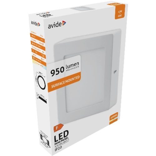 AVIDE Led Falra Szerelhető Négyzetes Mennyezeti Lámpa Alu 12W Nw 4000K