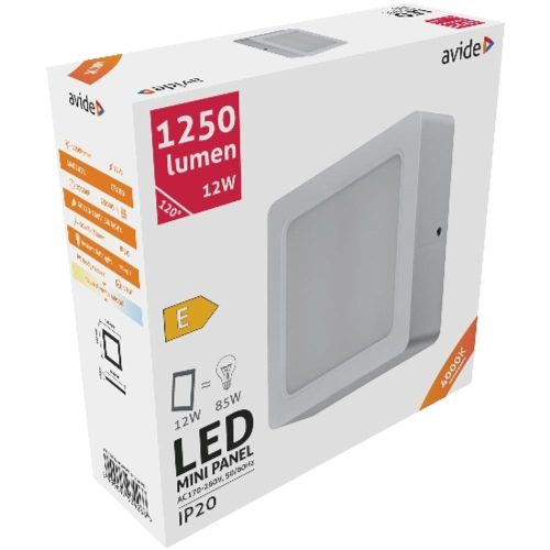 AVIDE Led Falra Szerelhető Négyzetes Mennyezeti Lámpa Műanyag 12W Nw 4000K