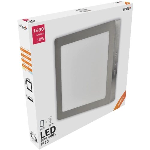 AVIDE Led Falra Szerelhető Négyzetes Mennyezeti Lámpa Alu Szatén Nikkel 18W Nw 4000K