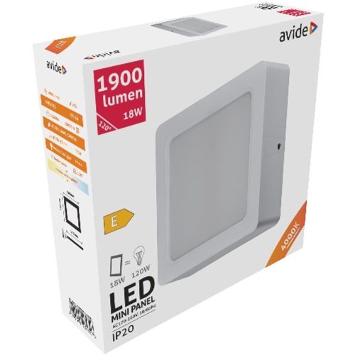AVIDE Led Falra Szerelhető Négyzetes Mennyezeti Lámpa Műanyag 18W Nw 4000K