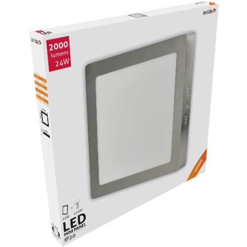 AVIDE Led Falra Szerelhető Négyzetes Mennyezeti Lámpa Alu Szatén Nikkel 24W Nw 4000K