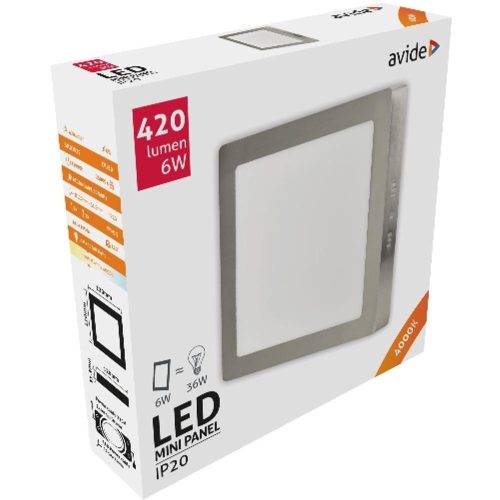 AVIDE Led Falra Szerelhető Négyzetes Mennyezeti Lámpa Alu Szatén Nikkel 6W Nw 4000K