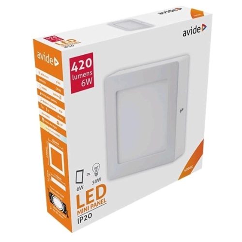 AVIDE Led Falra Szerelhető Négyzetes Mennyezeti Lámpa Alu 6W Nw 4000K
