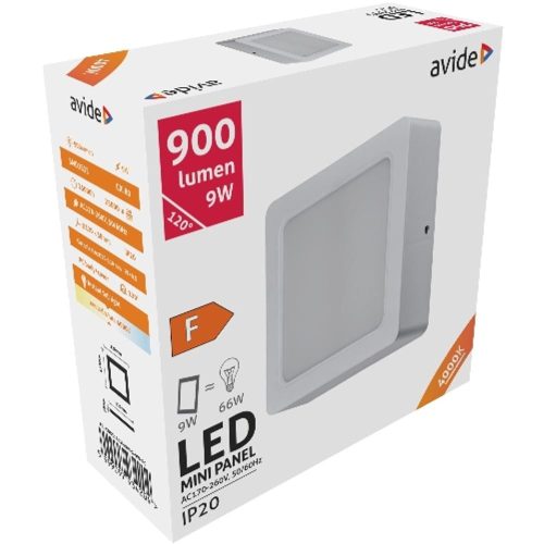 AVIDE Led Falra Szerelhető Négyzetes Mennyezeti Lámpa Műanyag 9W Nw 4000K