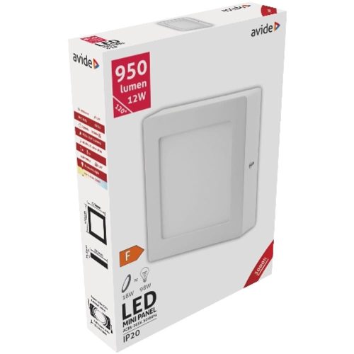 AVIDE Led Falra Szerelhető Négyzetes Mennyezeti Lámpa Alu 12W Ww 3000K