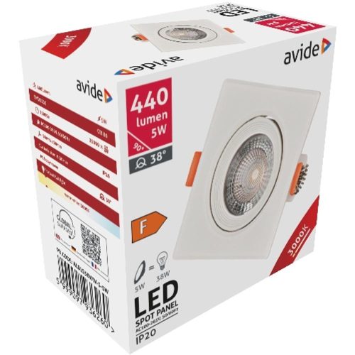 AVIDE Led Beépíthető Spot 38° Négyzetes 5W Ww 3000K