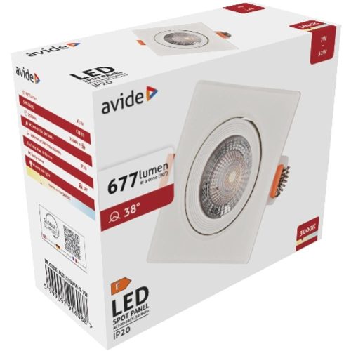 AVIDE Led Beépíthető Spot 38° Négyzetes 7W Ww 3000K