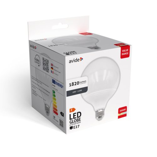 Avide Value LED G120 SMD gömb Opal E27 18W meleg fehér 3000K