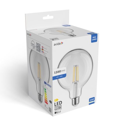 Avide Value LED G125 Filament gömb E27 12W hideg fehér 6400K