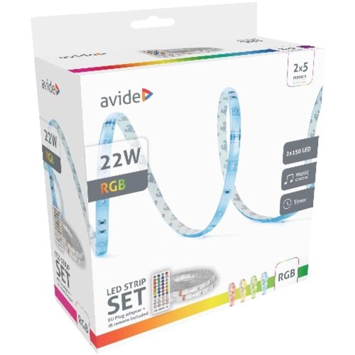 AVIDE Led Szalag Bliszter 12V 22W Rgb 2X5M Zene Vezérlés + Ir Távirányító