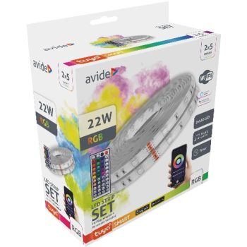   AVIDE Led Szalag Bliszter 12V 22W Rgb 2X5M Tuya - Zene Vez. + Ir Távirányító