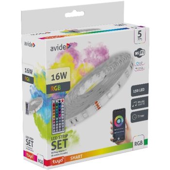   AVIDE Led Szalag Bliszter 12V 16W Rgb 5M Tuya - Zene Vez. + Ir Távirányító