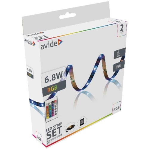 AVIDE Led Szalag Bliszter 5V Smd5050 30Led Rgb Ip65 2M + Ir 24 Táv.
