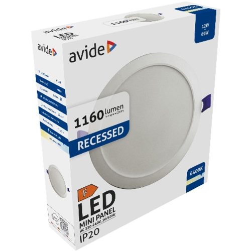 AVIDE Led Beépíthető Kerek Mennyezeti Lámpa Műanyag 12W Cw 6400K