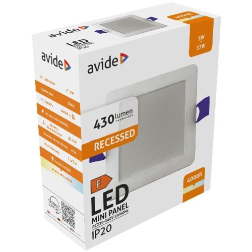 AVIDE Led Beépíthető Négyzetes Mennyezeti Lámpa Műanyag 5W Nw 4000K