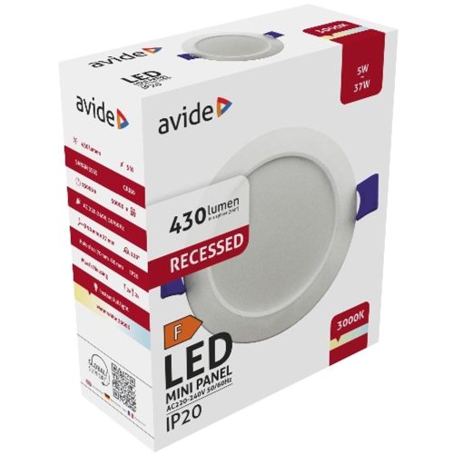AVIDE Led Beépíthető Kerek Mennyezeti Lámpa Műanyag 5W Ww 3000K