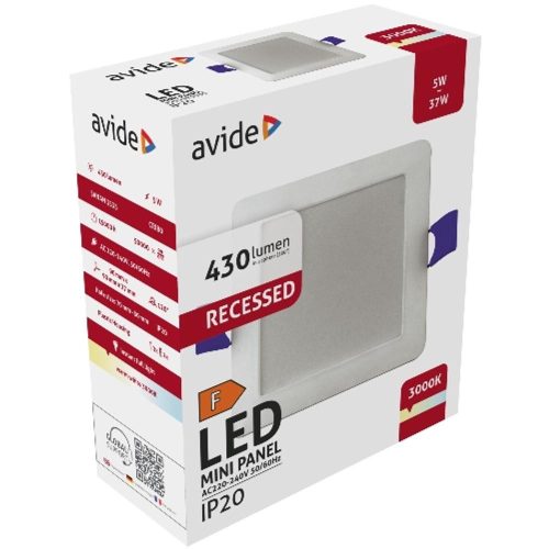 AVIDE Led Beépíthető Négyzetes Mennyezeti Lámpa Műanyag 5W Ww 3000K