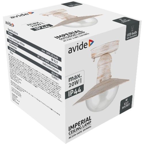 AVIDE Kültéri Mennyezeti Lámpa Imperial 1Xe27 Ip44 Antik Fehér