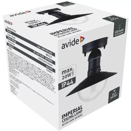 AVIDE Kültéri Mennyezeti Lámpa Imperial 1Xe27 Ip44 Fekete