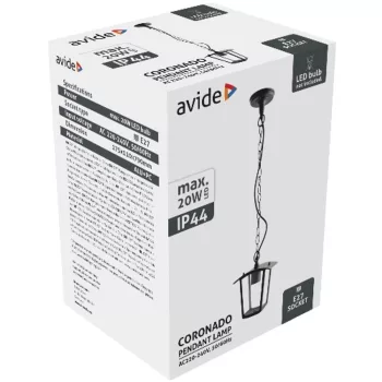   AVIDE Kültéri Függeszték Lámpa Coronado 1Xe27 Ip44 Fekete