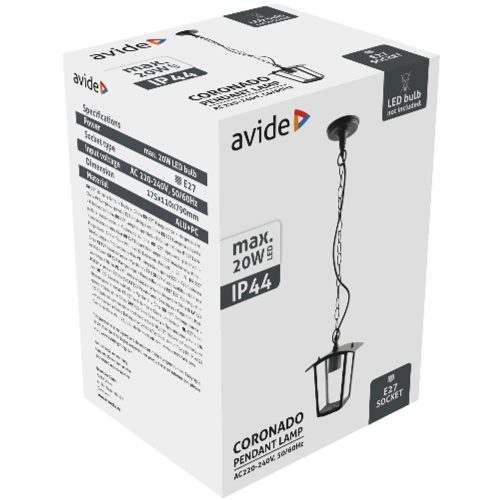 AVIDE Kültéri Függeszték Lámpa Coronado 1Xe27 Ip44 Fekete