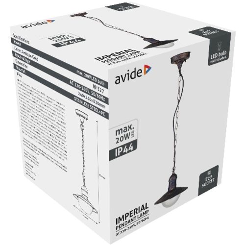 AVIDE Kültéri Függeszték Lámpa Imperial 1Xe27 Ip44 Antik Arany