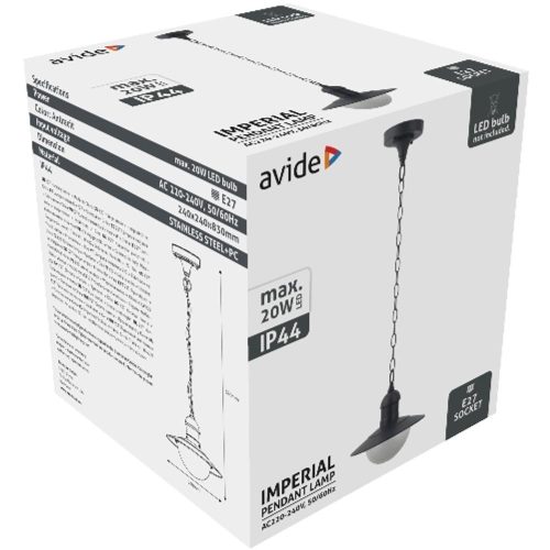 AVIDE Kültéri Függeszték Lámpa Imperial 1Xe27 Ip44 Antracit