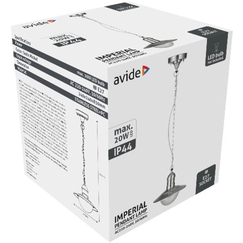 AVIDE Kültéri Függeszték Lámpa Imperial 1Xe27 Ip44 Rozsdamentes Acél