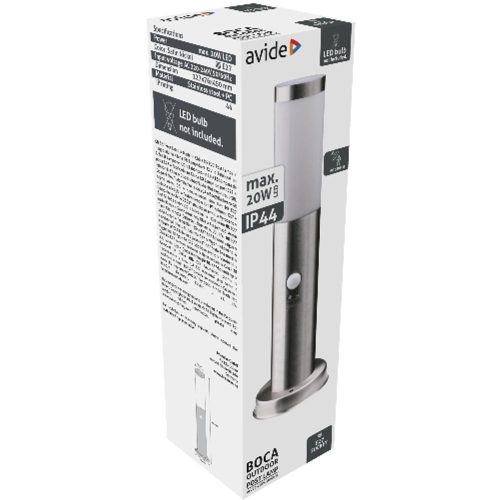 AVIDE Kültéri Álló Lámpa Boca 1Xe27 Pir 450Mm Ip44 Szatén Nikkel