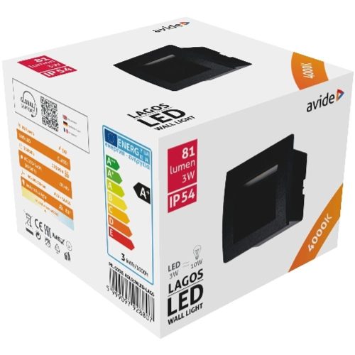 AVIDE Kültéri Lépcső Lámpa Beépíthető Lagos Led 3W Nw Ip54 90Mm