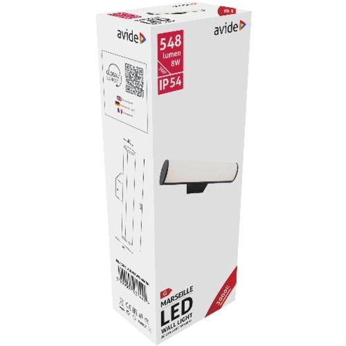 AVIDE Kültéri Fali Lámpa Marseille Vízszintes Led 8W Ww Ip54