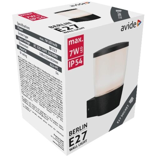 AVIDE Kültéri Fali Lámpa Berlin 1Xe27 Ip54