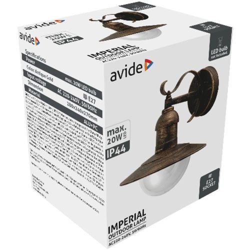 AVIDE Kültéri Fali Lámpa Imperial 1Xe27 Ip44 Antik Arany