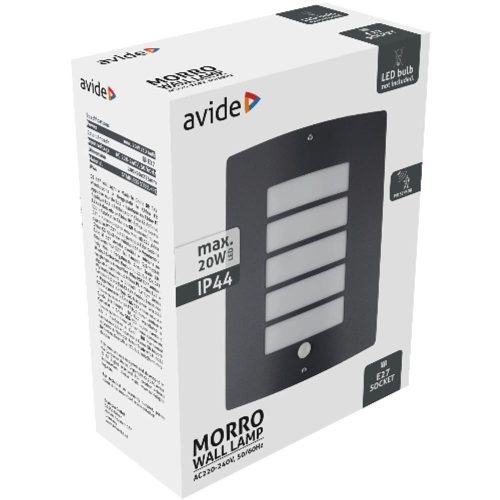 AVIDE Kültéri Fali Lámpa Morro 1Xe27 Pir Ip44 Antracit